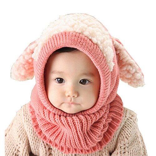 Creative Winter Baby Hat/Cap Durable Warm Cute Woolen Baby Hat with Scarf Pink