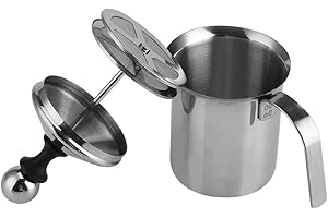 MAGT Espumador De Leche, Mezclador De Espuma De Malla Doble Manual Manual De Acero Inoxidable De Mano 400ML / 800ML, Ideal para Café, Café con Leche, Café con Chocolate Caliente, Capuchino, Foamer Creamer