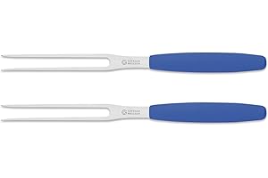Giesser Messer - Made in Germany - Wurstgabel, Klinge 13 cm, rutschfest, Fleischgabel spülmaschinenfest, rostfrei, stabil, perfekt zum servieren (Blau - 2er Set)
