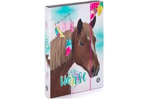Heftordner Heftbox A4 Pferd Pony Horses Einhorn Unicorn für Hefte Mappen Heftmappe Ordnermappe Ordnungsmappe Hefter Kinder Mädchen Gummizugmappe + Sticker-von-Kids4shop