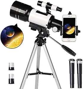 Lucario 70mm Aperture Astronomical Refractor Portable Travel Telescope with an Adjustable Tripod and Phone Adapter (300mm, 15X-150X)