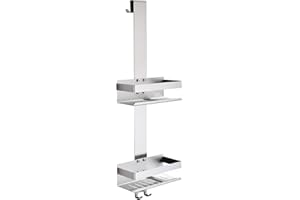 KigKog® Mensola Doccia da Appendere Doppio Strato, Portaoggetti Doccia da Appendere, Staffa per Shampoo per Mensola per Doccia in Nichel Spazzolato con Ganci per Cabina Doccia in Vetro