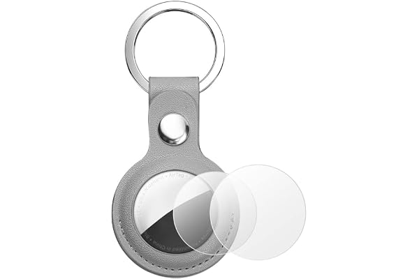 AXFEE Étui de Protection en Cuir pour Apple AirTag 2023, Porte-Clé, Anti-Chute et Anti-Rayures, Portable Key Finder pour Clés, Enfants, Animaux, Gris