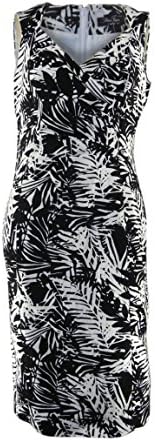 Marina Kaneva Black Shift Dress White Leaf Pattern Pleated Detail Over Bust Size 12