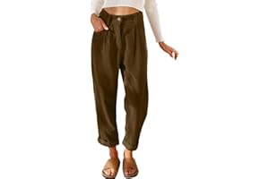 Joligiao Pantalon en Velours Côtelé pour Femme Pantalon Décontracté Taille élastique Pantalon avec Poche Zippé Bouton Fermeture Éclair Chaud Pantalon Femme Chic et Elegant Hiver