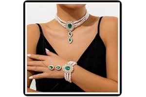 FARUODIS Crystal Pearl Necklace Bracelet Set 2Pcs Royal Court Necklace Chain Vintage Multi-Layer Rhinestone Faux Pearl Water-Drop Jewelry for Women Girls