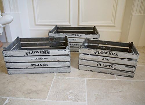 Set of 3 Large Rustic Style Shabby Chic Crates Wooden Storage Boxes / Planters