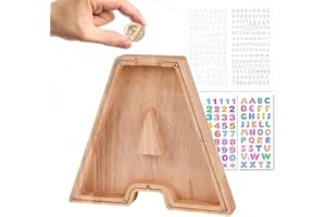 Wivico Wooden Letter Money Box|Reward Jar|Piggy Banks for Kids|Personalised Fillable Letters Clear Money Box|A-Z Letters Coin Bank for Christmas Birthday Gift/Keepsake|with Alphabet Stickers(A)
