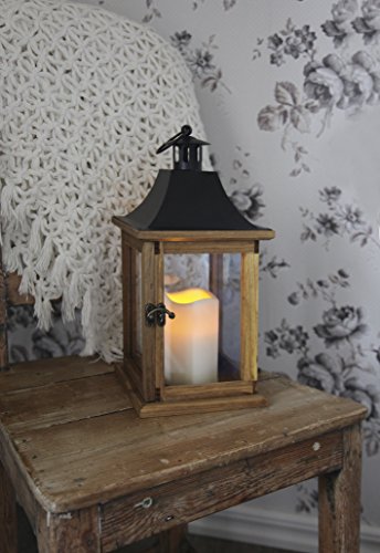 SALE – Romantisch dekorative XL – LED Laterne mit Tür – aus HOLZ, GLAS und METALL – sehr edel – Größe : 35 cm x 18 cm – in braun / schwarz – mit LED – Kerze flackernd – mit Timer – für Innen und Außen – Bereich – NEU – Outdoor - 4