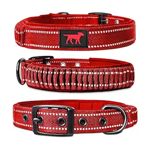 Heavy Duty Dog Collar with Handle | Ballistic Nylon Heavy Duty Collar | Padded Reflective Dog Collar with Adjustable Stainless Steel Hardware | Easy Sizing for All Breeds (Medium/Large, March Red)