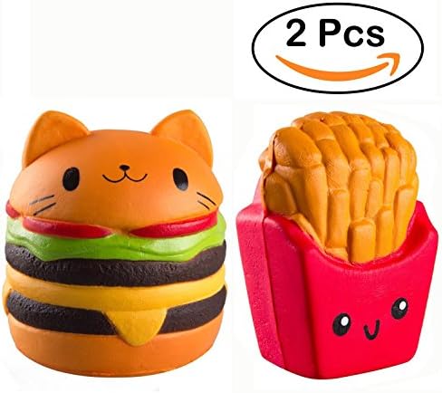 Yotoys 2 pcs Kawaii Jumbo Food Squishise Cat Hamburgers and Fries Cream Scented Slow Rising Squishies Charms,Stress Relief Toy,Decorations Toy Large