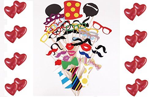 Ali88 ® 10 ballons de fête rouge 39 pièces photo panel moustache lèvres lunettes cravate chapeaux photo booth props partymitbringsel de mariage
