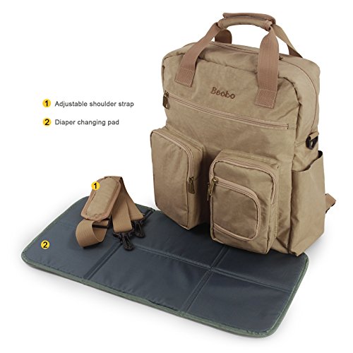 Becko 3-In-1 Multi-functional Diaper Bag / Travel Padded Backpack / Adjustable Shoulder Bag / Tote Handbag with Changing Pad and Insulated Pocket