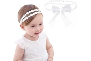 AIYVELU 1 pcs bandeau pour bébé fille, bandeau élastique double dentelle avec ruban gros grain, bandeau avec noeud doux, convient pour la photographie de fête, accessoires de cheveux pour filles