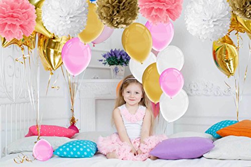 Alles Gute zum Geburtstag Dekorationen Banner mit Gewebe Pom Poms Blumen und Latex Party Ballons von Paxcoo - 7