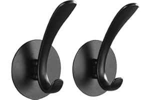 Wopeite Colgador de baño Sin taladro Toallero Gancho para pared Toallero de baño Acero inoxidable 2 piezas Negro