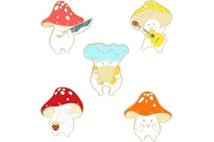 HUAQIGUO Niedliche Pilz-Emaille-Broschen, 5 Stück, Emaille-Anstecknadel, Anstecknadel, Cartoon-Pflanze, Emaille, lustiger Schmuck für Rucksack, Tücher, Hüte, Dekorationen, Legierter Stahl