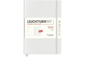 ‎LEUCHTTURM1917 LEUCHTTURM1917 367770 Wochenkalender & Notizbuch Softcover Medium (A5) 2024, 12 Monate, Light Grey, Englisch
