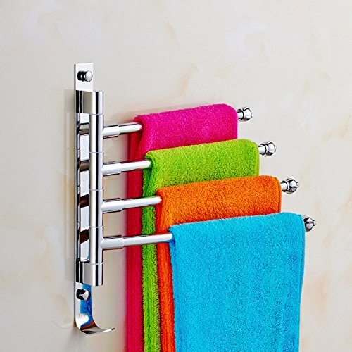 TFCFL Wandmontierte Edelstahl Handtuchstangen 4-Arm - Schwinge Arm Bad Küche Handtuchhalter Halter Hanger Organizer, poliert Finish