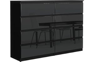 meble masztalerz Komoda Czarna z 8 szufladami - Fronty wysoki połysk - 120,4x101,5x39 cm - Komoda do salonu, sypialni - Szafka z szufladami - Komoda z szufladami - 120 cm