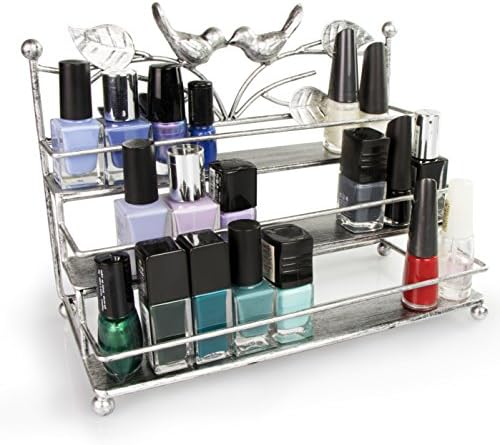 Cosmetic Organizer 3 Trays - Silver 26 x 21 x 13 cm - Cosmetic Shelf Nail Polish Storage and Presentation - Grinscard