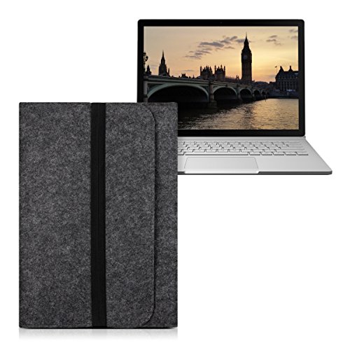 kwmobile Laptoptasche Filz Sleeve für Microsoft Surface Book – Notebook Tasche Schutzhülle Laptop Case Hülle in Dunkelgrau mit Innentaschen - 8