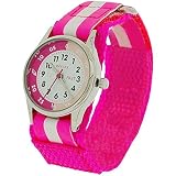 Reflex Kinder Zeitlernuhr dunkelrosa & weißes Klett-Stoffarmband REFK0006 + Uhr Lesen Urkunde