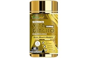 VITAMINNICA BECAUSE YOUR HEALTH MATTERS Vitaminnica Vita Gingko Biloba 5X High Strength 25000mg | Vegan Supplement | Cognitive Support, Memory, Focus & Circulation | 60 Capsules