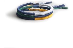 EXINOX Pulsera Tradicional Tibetana de Nudos | Hecha a Mano | Hombre Mujer | Espiritual Budista | Verde Azul Gris Dorado | 3 Piezas