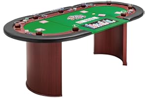 MUWO pokerbord för 10 spelare med dealerområde och avtagbart chipfack (500 chips), mugghållare av rostfritt stål, vadderat armstöd och filtyta