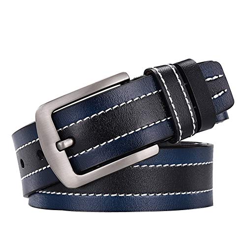 Belt Men's Color Bar Matching Color Retro Pin Buckle Belt Jeans Authentic Cowhide Leather Belt Coffee Black Blue Camel 105~125 Cm