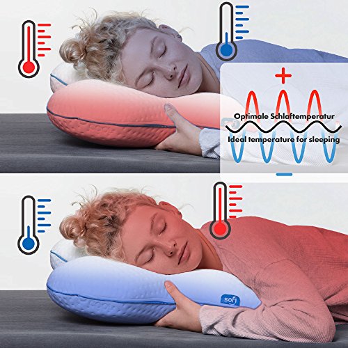 sofi Seitenkippschläfer Kissen | orthopädisches & ergonomisches Nackenstützkissen | mit druckausgleichendem viscoelastischem Gelschaum | Thermoregulierender Bezug | Nackenkissen 56 x 48 x 14 cm - 2