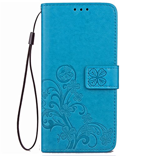 ZTE Blade V7 Lite Funda  SATURCASE Lucky Clover Cuero De La PU Magn  tico Capirotazo Billetera Apoyo Bumper Protector Funda Carcasa Case Para ZTE Blade V7 Lite  Azul 