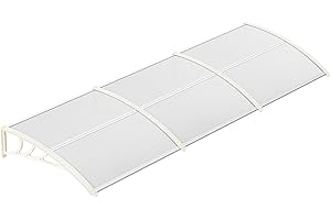 LIFERUN Pensilina Tettoia per Porta Balcone Esterno, 270 x 98.5 cm, Tetto Policarbonato Alveolare Trasparente, Protezione solare e dalla pioggia,Marrone scuro,Bianco