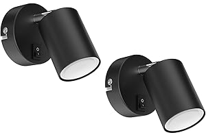 ledscom.de 2 pièces Spot mural WAIKA, à une flamme, avec interrupteur, GU10, noir mat, incl. ampoule LED GU10 450lm, blanc chaud