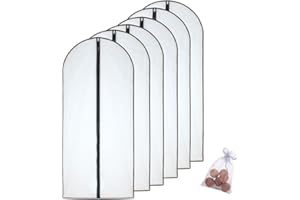HomeClean Moth Proof Garment Bags 60 x 153cm(24'' x 60'') Black Side Breathable Clear Full Zipper Bags with Cedar Balls for The Much Longer Wedding Evening Dress Clothes(Pack of 6)