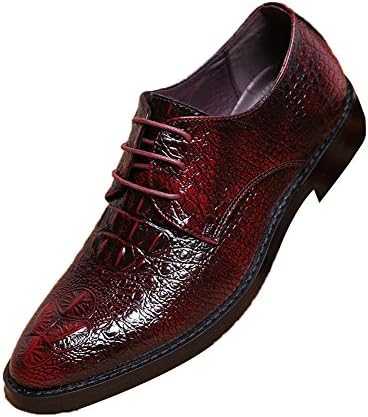 Anlarach Men Casual Business Wedding Dress Pointed Toe Alligator Leather Shoes Red Size 9 UK