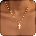 Poxtex Women’s Cross Necklace, 14K Gold-Plated, Dainty Sterling Silver Necklace, Small Cross Pendant, Faith Necklace, Simple Gold Necklace, Jewellery for Women and Girls, Gifts