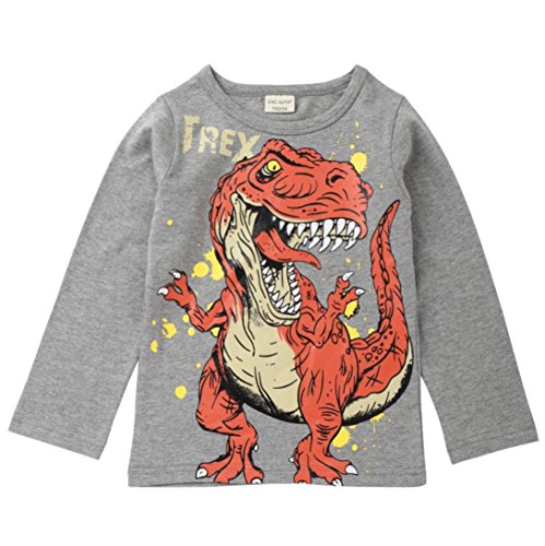 Lindo Camiseta de Niños, Sonnena Patrón de Dinosaurios Ropa de Verano Manga Larga y Corta Camiseta con Casual y Lindo para Pequeño Chico Guapo (110cm, Gris)