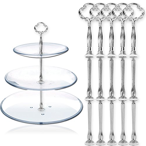 5 x silberfarbe Blume Motive mini Metallstangen Mittellochausstech für 2 bis 3 Etage Etagere Etagenplatte Hochzeitstorte Tortenständer 21cm - 3