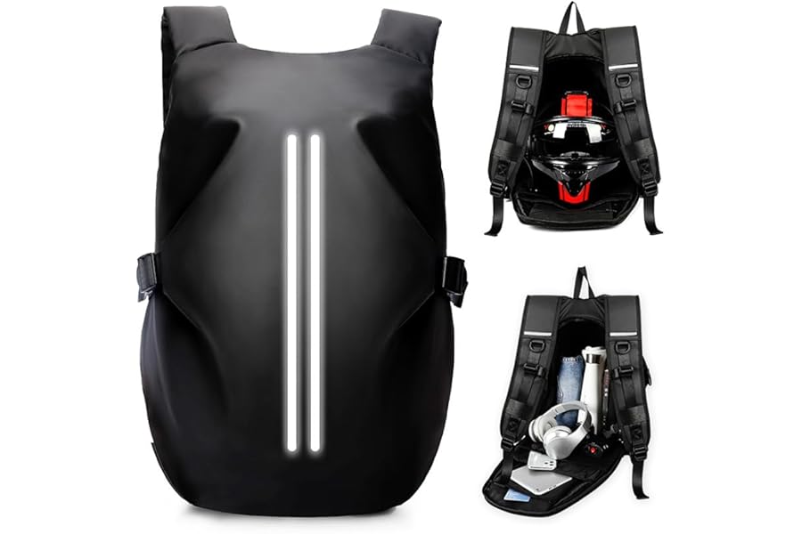 HYC00 Motorcycle Backpacks for Men Women Waterproof Motorbike Helmet Bag, Large Motorbike Helmet Backpack Reflective, Motorcycle Accessories, Travel Rucksack Cycling Backpack Bike Outdoor Bags,Black S