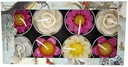 Hana Blossom Handmade Fairtrade Scented Glittered Flower Tealight Candle in Assorted Designs and Colours Gift Set, Set of 8 by Hana Blossom