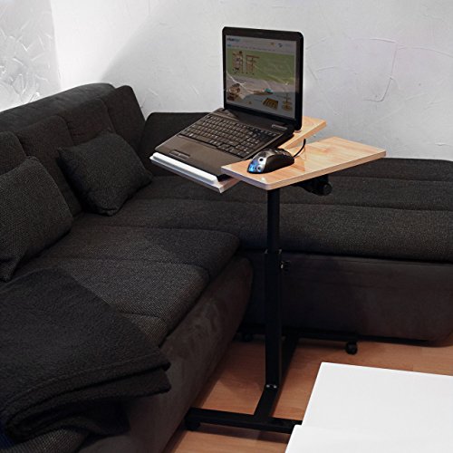 Relaxdays Laptoptisch höhenverstellbar H x B x T: 95 x 60 x 40,5 cm Sofatisch Beistelltisch mit Rollen samt Bremsen für Notebook mit Ablage für Maus hochglanz lackiert mit Antirutsch-Leiste, Eiche (natur) - 2