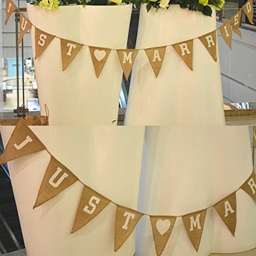 3M/10Feet Jute Hessischen Sackleinen Bunting Schöne Leinen Vintage Banner Flag Wimpel Girlande für Hochzeitsfest-Dekoration (JUST MARRIED) - 5