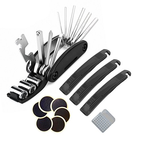 Preisvergleich Produktbild Fahrradreifen-Reparaturset – Beeway® Multifunktionales Fahrradreparaturwerkzeug und schnelles Flickset - 3 Reifenheber, 6 klebefreie Notfallpatches und Metallraspel