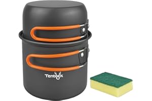 Tentock Kits de Cocina para Acampada con Mango Plegable, Camping Olla y Sartén de Aluminio Set di Utensilios de Cocina Al Aire Libre per 1-4 Personas Picnic Senderismo Pesca (Juego de 2 Piezas)
