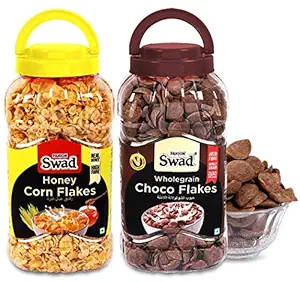 Swad Honey Corn Flakes & Choco Flakes (Chocos Flakes Breakfast Cereal Kids) 2 Jars, 650 g