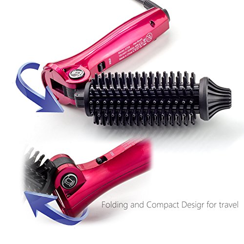 New Fashion Folding Hair Curling Iron Ceramic  Fordable Hair Brush Electric Multifunction Hair Curler Curling Iron Hair Straightener Comb Styling Tools Hairbrush  Red 