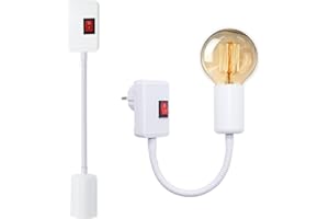WPQIUZS 2 Stück E27 Fassung mit Stecker, Lampenfassung mit Steckdose und Schalter, 360°Verstellbar Schwanenhals Lampe, Steckdosenlampe, Steckdosenleuchte, Steckerlampe, Steckerleuchte, Sockeladapter