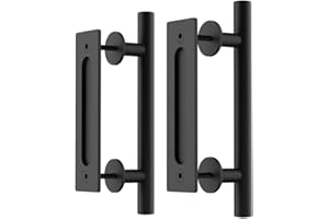 WINSOON 30CM Poignée de Porte Coulissante 2 Pcs, Noires Avec Poignée de Porte Coulissante, Grande Taille Rustique, Convient pour Portails, Garages, Armoires